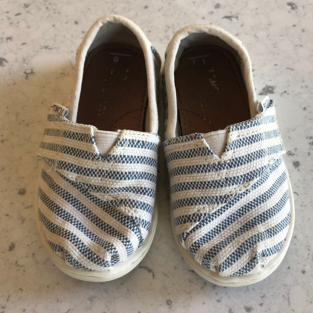 Blue and Cream stripes Toms toddler size 6